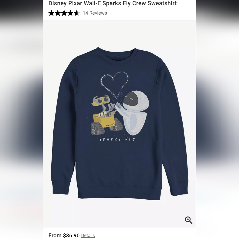 Disney Wall-E and Eve Navy Crewneck Sweater